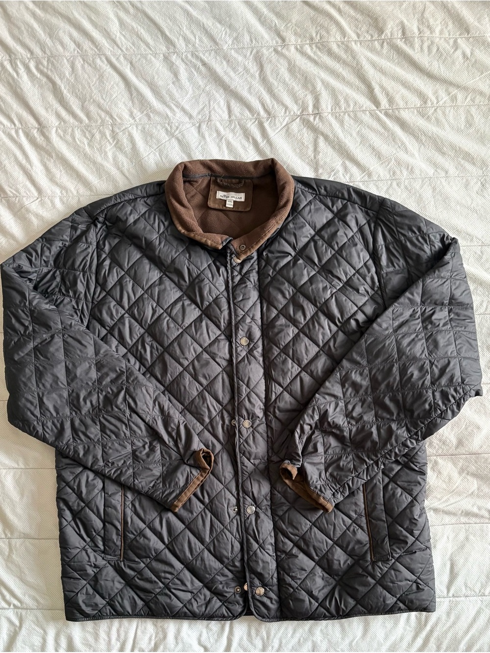 Peter Millar Black Quilted Jacket with Brown Collar XXL